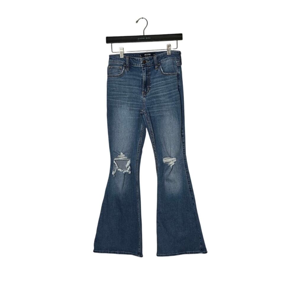 Hollister High Rise Flare Jeans Womens 2S 26 Distressed Ripped Medium Wash